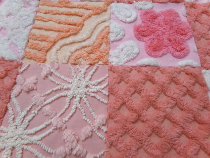 Strawberry Peach Vintage Chenille Fabric Squares Set, 16 Quilt Blocks, 6" x 6" inches each, for Quilting, Sewing, DIY Pillows