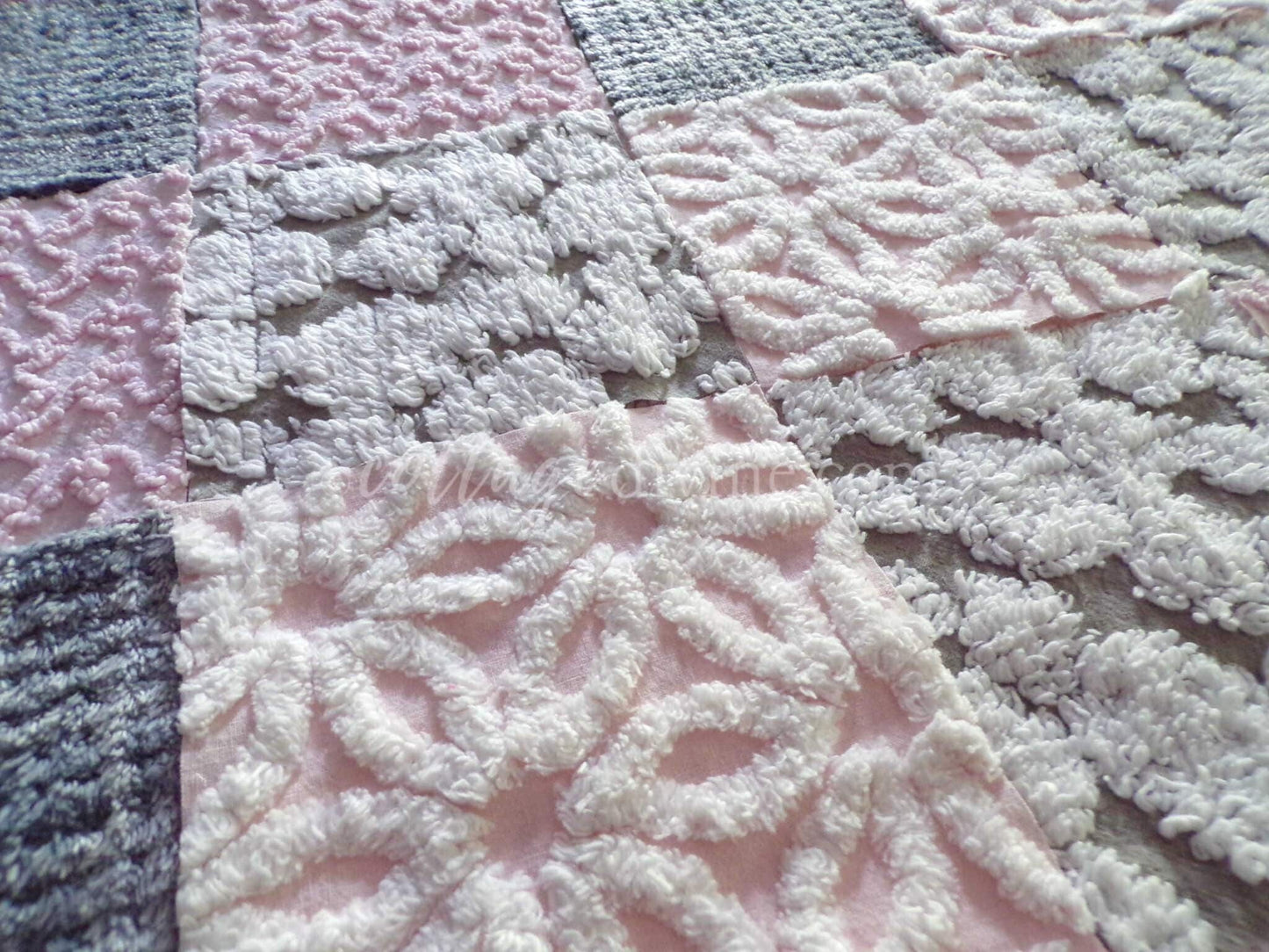 vintage 6" chenille fabric squares, set of 16 sophisticated grey & pink quilt blocks