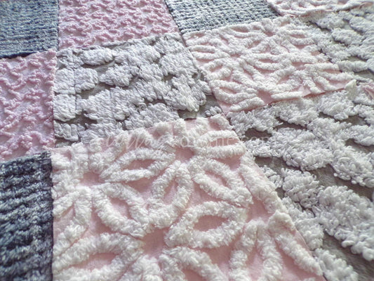 vintage 6" chenille fabric squares, set of 16 sophisticated grey & pink quilt blocks
