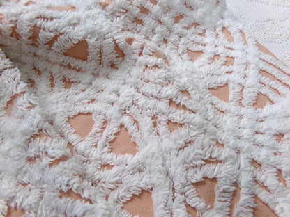 Cozy Peach & White Vintage Chenille Bedspread Fabric, Plush Geometric Quilt Material 18" x 24"