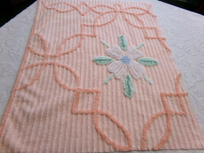 peach lily vintage chenille fabric w/ striking geometric accents, 20" x 24" piece of sewing material