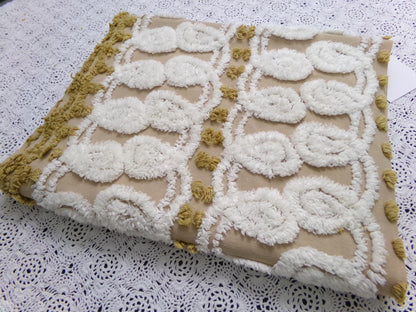 Vintage Chenille Fabric, Creamy Caramel White Dot Swirl Design 12x38" Pc