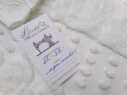 Graceful White Vintage Chenille Bedspread Fabric, Swirl Dot Sewing & Quilt Material, 20" x 27"