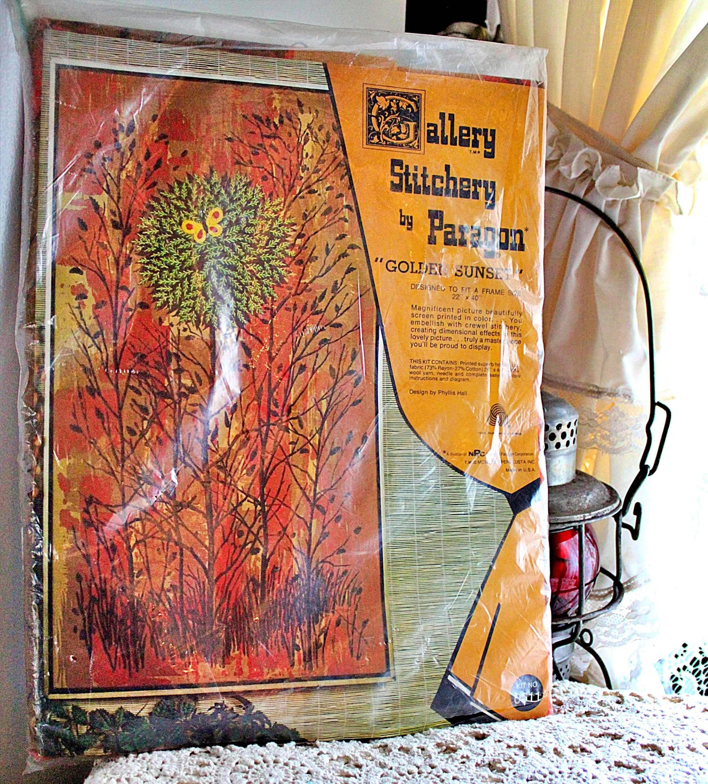 GOLDEN SUNSET Vintage Crewel Kit, *NO Thread* Paragon Embroidery #0611, Huge Boho 70s Wall Hanging, Phyllis Hall