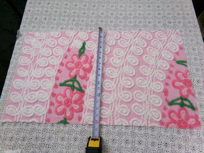 Peeking Pink Flowers Vintage Chenille Bedspread Fabric, 15" x 26" piece