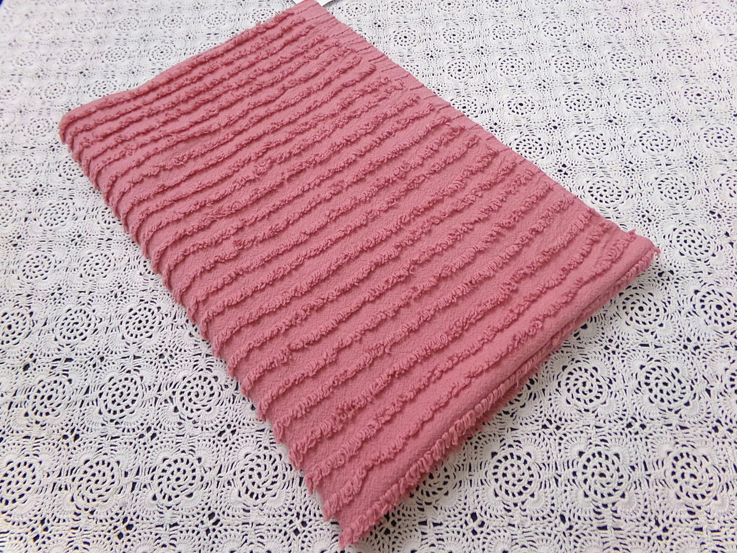Vintage Chenille Fabric Dusty Rose Simple Stripe Pattern 18x30"