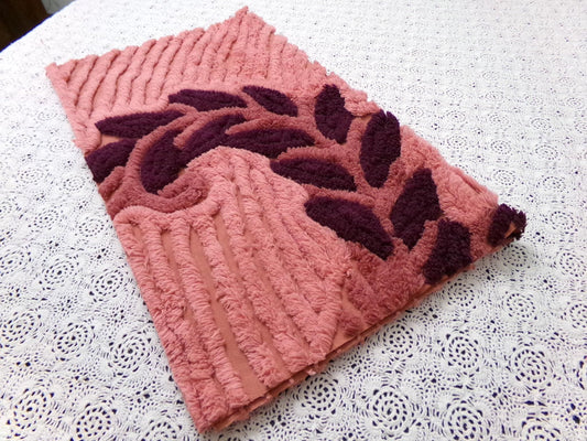 Cozy Plush Vintage Chenille Bedspread Fabric 18x21" Pc Mauve Quilting Material