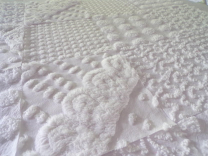 White Chenille Fabric Squares Set, "Let it Snow" 16 Vintage Quilt Blocks, 6" inch