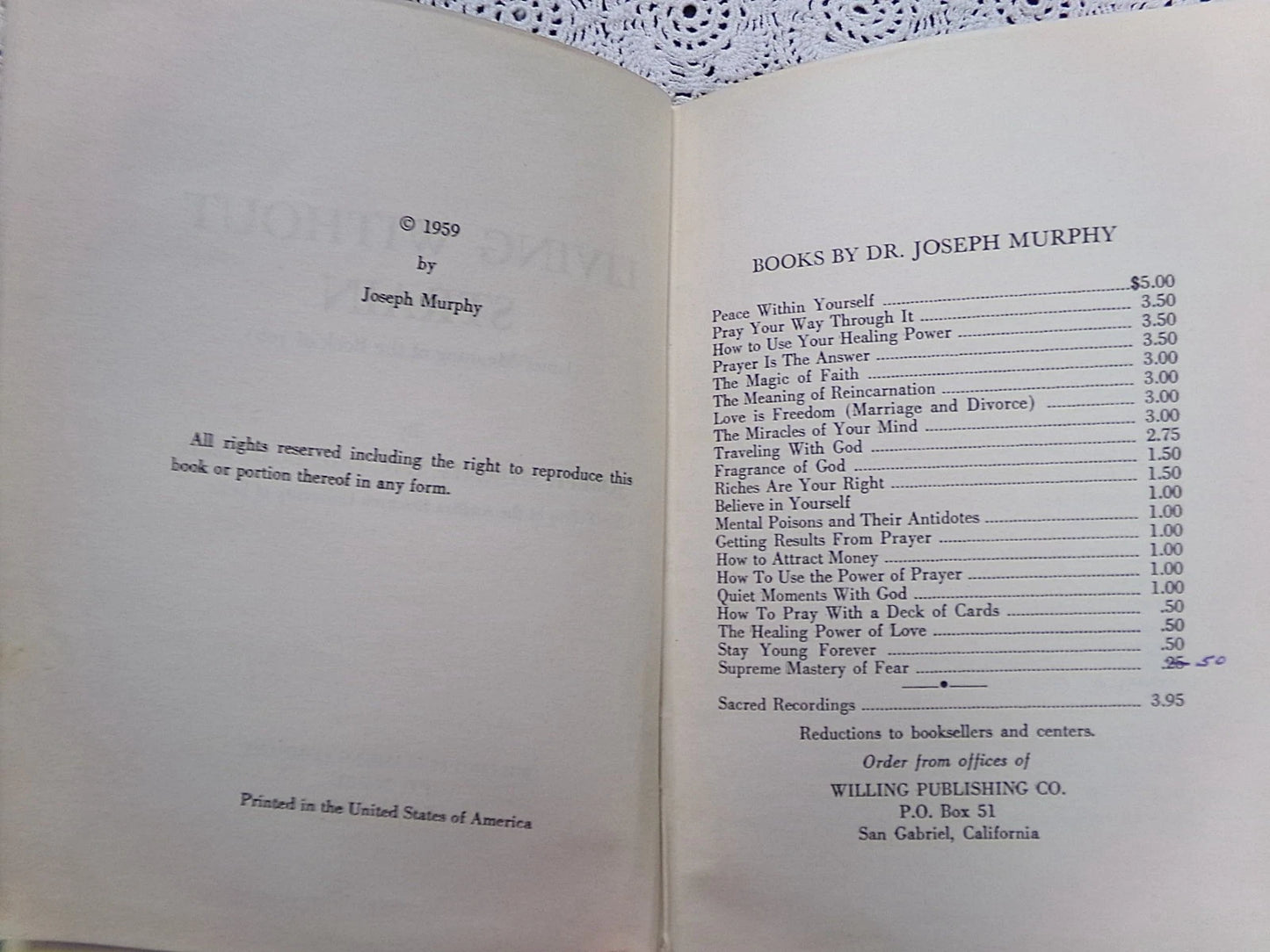 Living Without Strain SIGNED Joseph Murphy 1959 1st Ed? Rare Willing Publishing