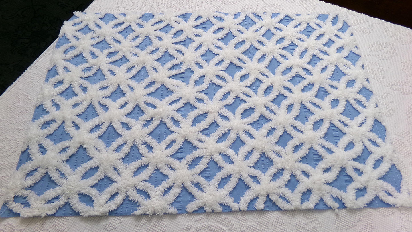 Vintage Blue & White Chenille Fabric, Snowflakes in the Sky, Quilt Material 18" x 24" Piece