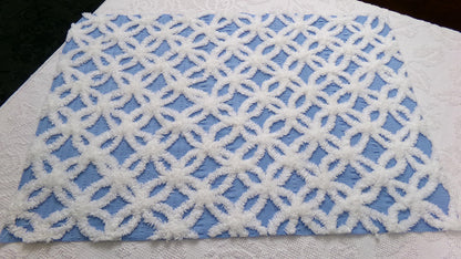 Vintage Blue & White Chenille Fabric, Snowflakes in the Sky, Quilt Material 18" x 24" Piece