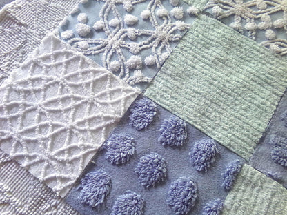 Chenille Fabric Squares Set, "Beach Life", 16 Vintage Quilt Blocks, 6" inch in Blue, Cool Aqua & White