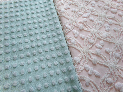 Vintage Chenille Fabric Bundle in Pink & Aqua, 2 Pieces 12" x 18" each | Easy Stash Builder for Fiber Arts, Quilting