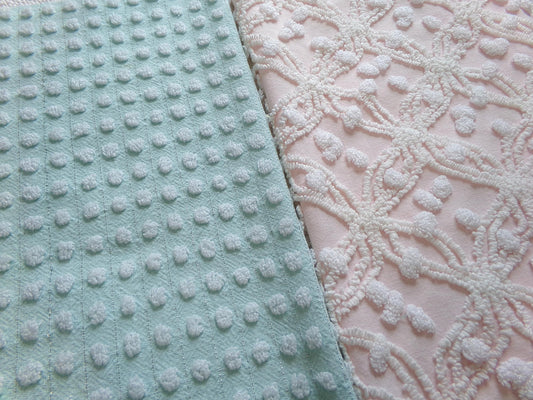 Vintage Chenille Fabric Bundle in Pink & Aqua, 2 Pieces 12" x 18" each | Easy Stash Builder for Fiber Arts, Quilting