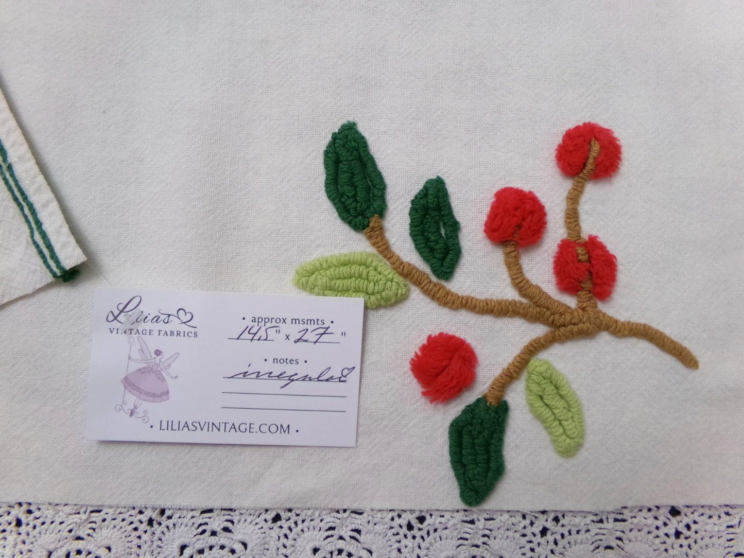 Cherry Berry Vtg Chenille Bedspread Fabric 14.5x27" Pc Farmhouse Sewing Material