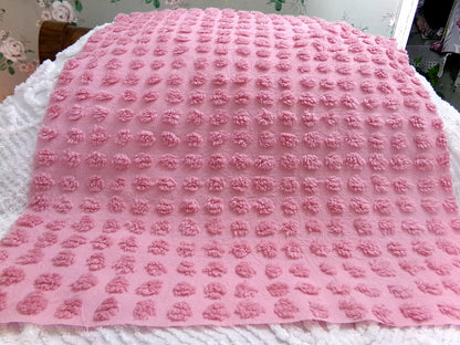 Pink Puffer Pops Vintage Chenille Fabric, Windswept Bobble Tufts, 18x24"
