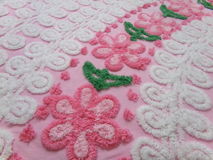 SweetPea Pink Floral Arc Vintage Chenille Bedspread Fabric, 20" x 25" piece