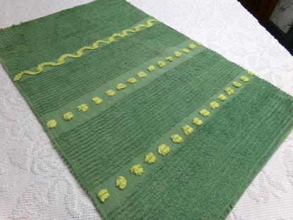 Goblin Green Vintage Chenille Bedspread Fabric Piece | Sewing Quilt Material 17" x 25"