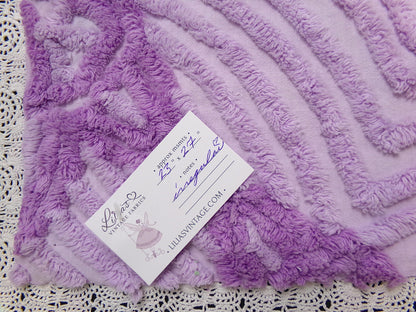 Hypnotic Spiderweb Vintage Chenille Fabric Piece Lavender 23x27" Mesmerizing Design