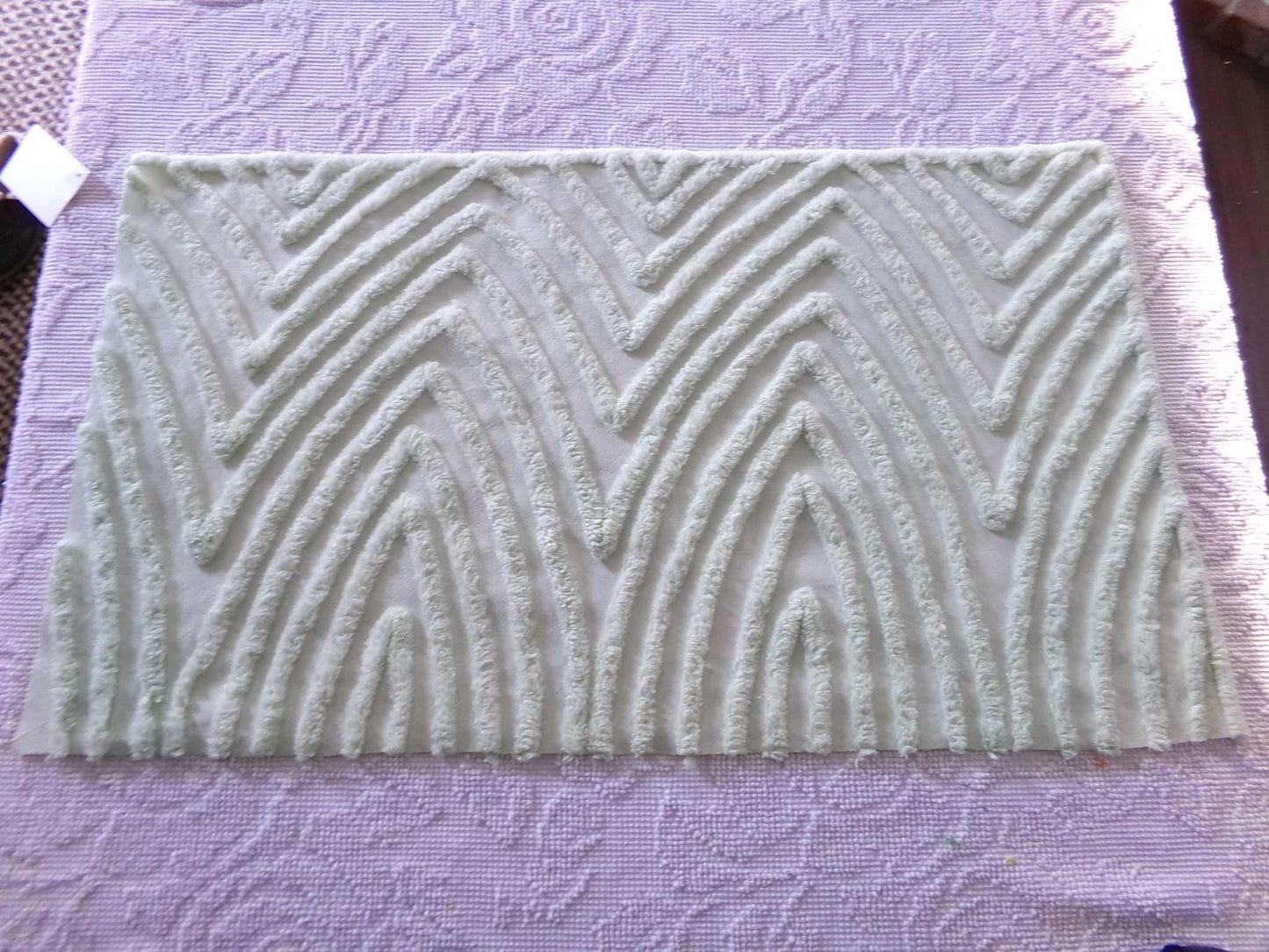 Optic Illusion Green Vintage Chenille Fabric, Mountain Peak Design, 29" x 16" Inch Piece, Sewing Material for Pillows & Quilts