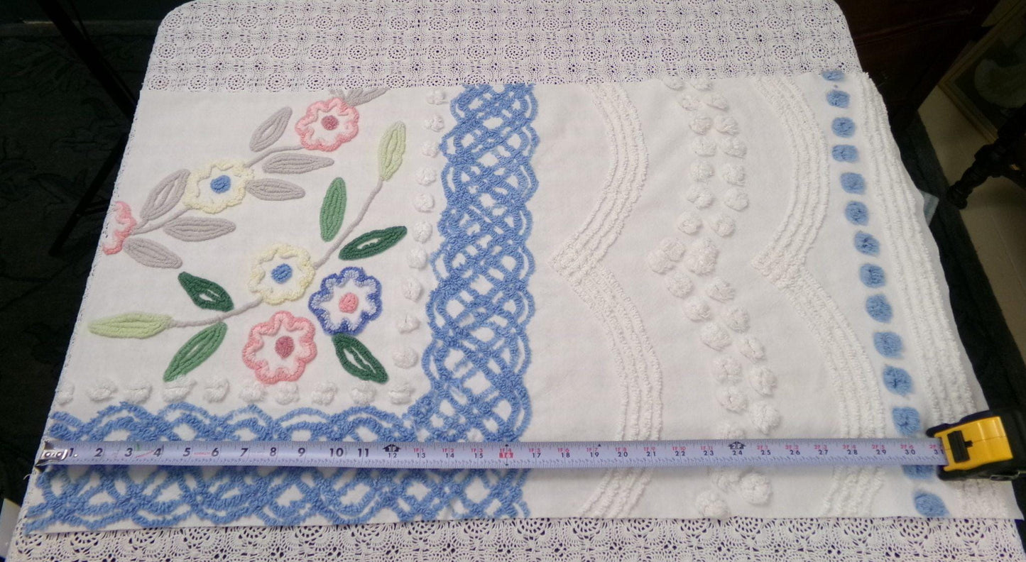 Cottage Florals Vintage Chenille Bedspread Fabric 33x18"