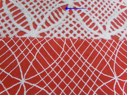 Vintage Red Chenille Fabric, White Geometric 17x24" Quilt Material
