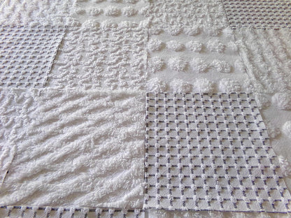Snowstorm White Vintage Chenille Fabric Squares, Diamond Ice, Coin Pop, Squiggle & Micro Grid, Set of 16 Quilt Blocks, 6" x 6" inch each