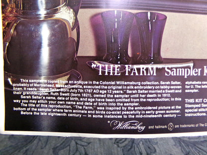 Rare THE FARM Vintage Sampler Embroidery Kit Paragon Stitchery S-7201 Belgian Linen Canvas