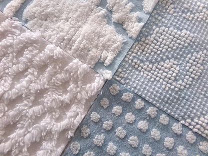 seaside chill chenille fabric squares, 16 vintage blue & white quilt blocks 6" x 6" inch, for pillows, quilting, crafts