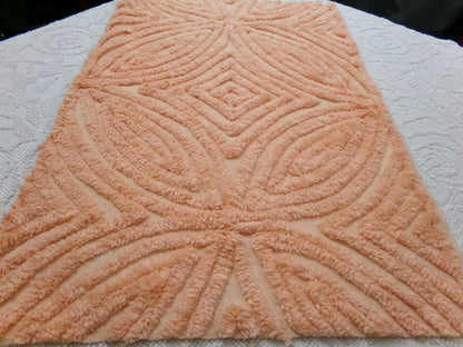 Peach Plush Vintage Chenille Fabric, tufted wedding ring design, sewing craft quilt material, 18" x 25" piece