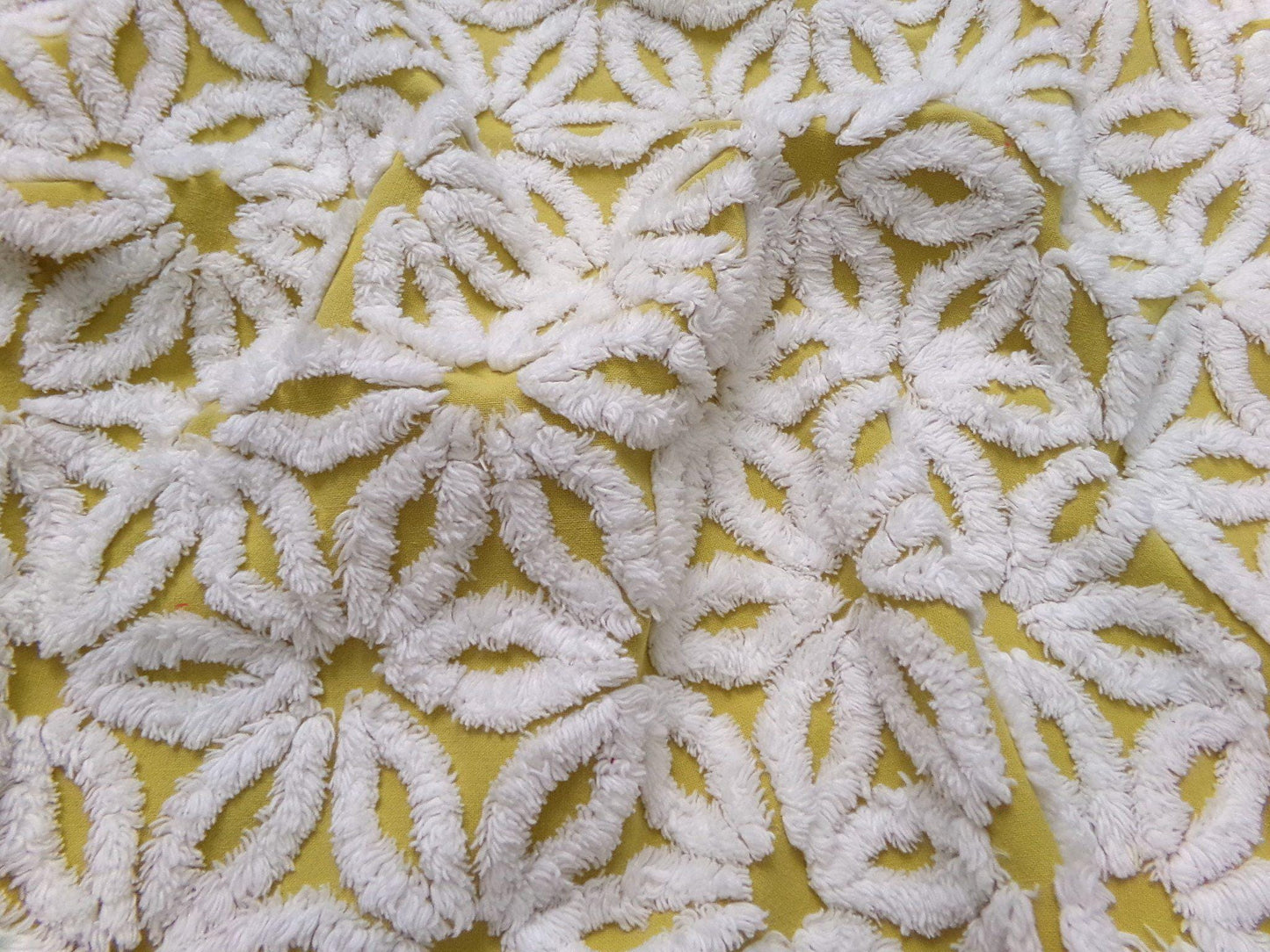 sunflower gold vintage chenille fabric tufted white daisy 20x24" boho quilt material