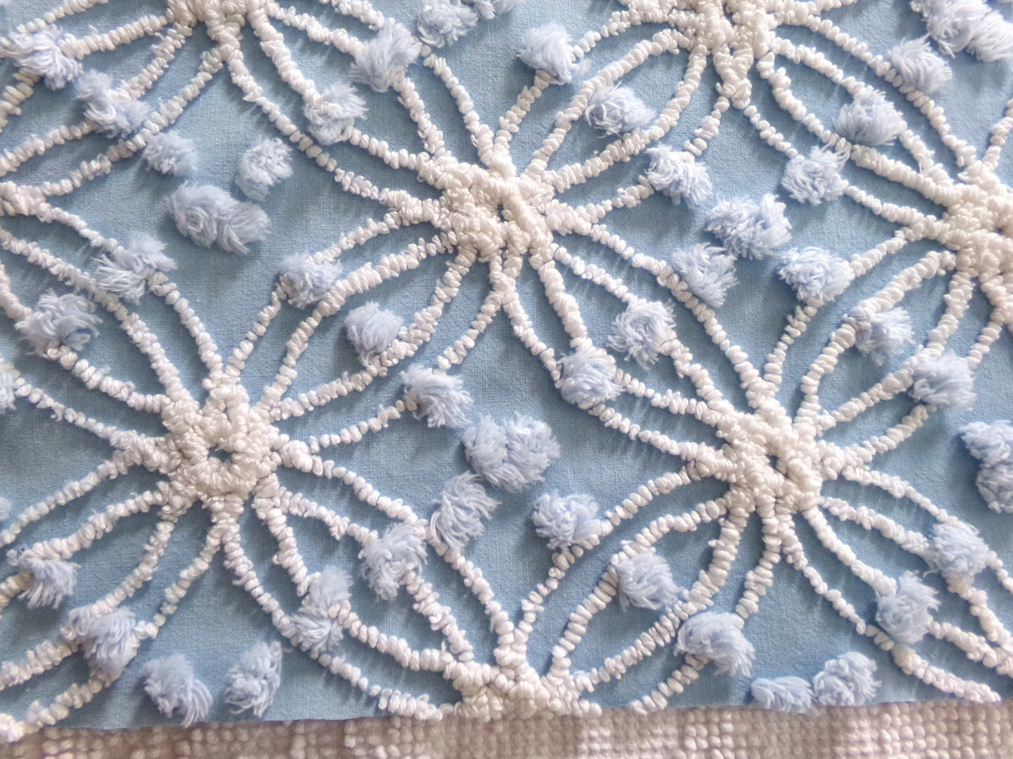 coastal blue vintage chenille fabric, popular beach vibes 22" x 24" inch piece of cotton quilt material for sewing & crafts