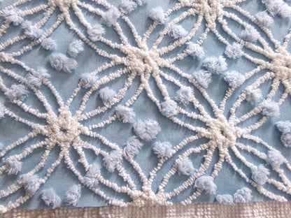 coastal blue vintage chenille fabric, popular beach vibes 22" x 24" inch piece of cotton quilt material for sewing & crafts