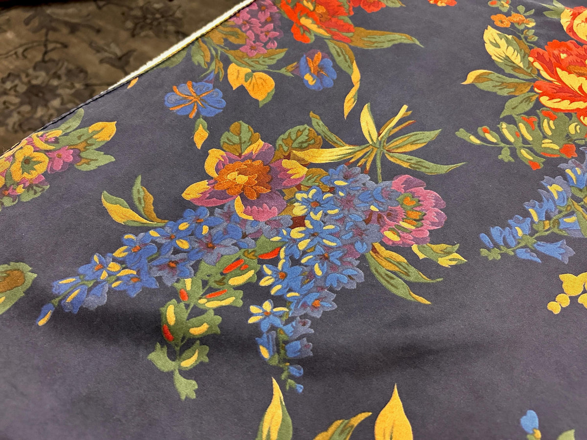 Vintage Ralph Lauren Silk Square Scarf Shabby Navy Blue Floral Roses