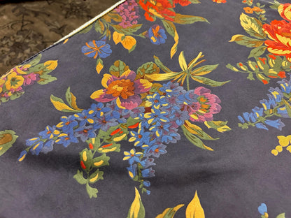 Vintage Ralph Lauren Silk Square Scarf Shabby Navy Blue Floral Roses