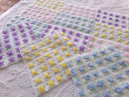 Premium Rosebuds Medley of chenille fabric squares, quilt square set cut from Vintage Chenille Bedspread Fabrics, 16 Blocks, 6" x 6" inch