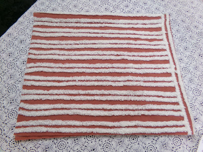 White Stripe Vintage Chenille Bedspread Fabric Terracotta Clay 16.5 x 27" Piece