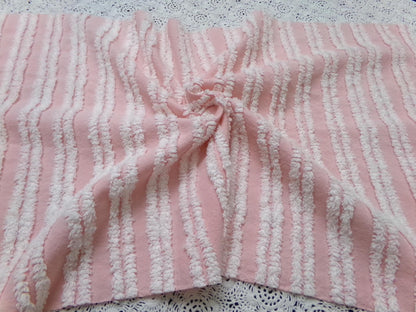 Pink White Double Stripe Vintage Chenille Bedspread Fabric Cottage Chic 14x24" Piece