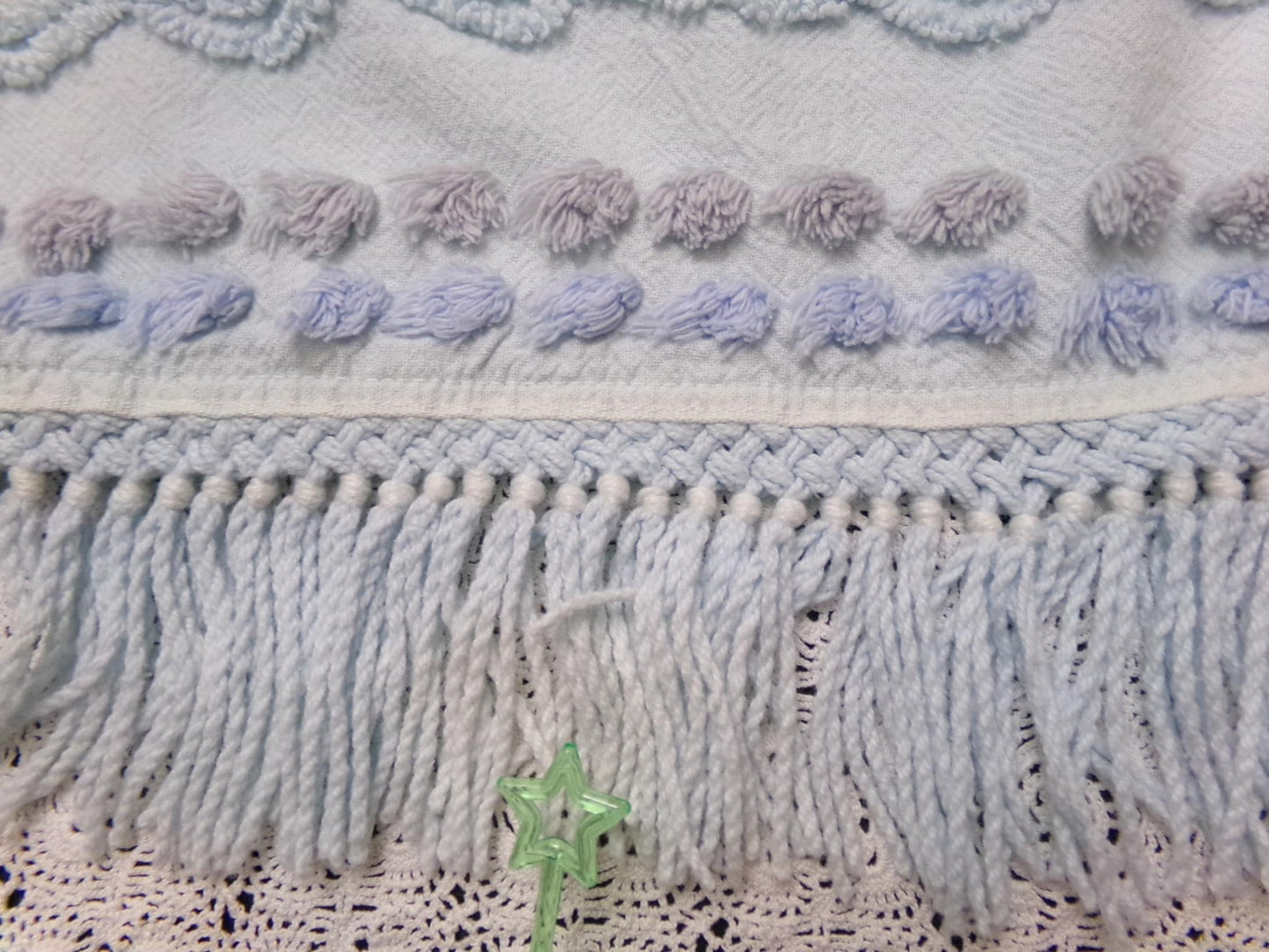 cool blue grey vintage chenille bedspread fabric boho fringe 13x36" cabin crafts