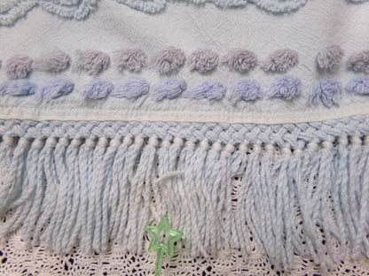 cool blue grey vintage chenille bedspread fabric boho fringe 13x36" cabin crafts