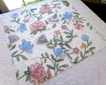 fantasy botanicals vintage chenille fabric squares, set of 16 natural floral 6" quilt blocks for crafts, sewing, diy pillow covers