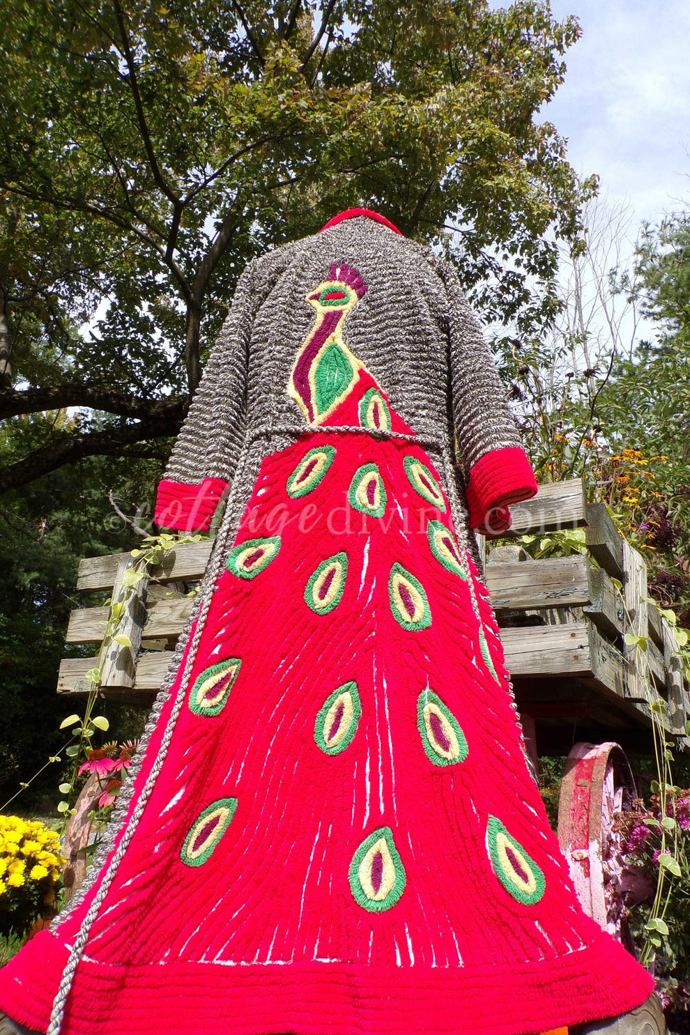 Red Peacock Vintage Women's Chenille Robe, 1940s Salt & Pepper Handmad ...