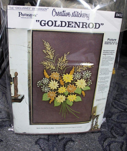 GOLDENROD Crewel Embroidery Kit Boho Hippie Floral Vintage Paragon Stitchery 0411