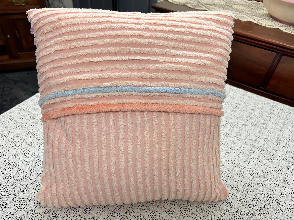 Vintage Rose Chenille Pillow Cover, 16" Square Reversible Patchwork Floral Design