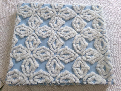 Blue & White Vintage Chenille Fabric, Plush Diamond Cross Design, 18x24" Piece