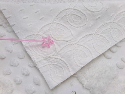 Graceful White Vintage Chenille Bedspread Fabric, Swirl Dot Sewing & Quilt Material, 20" x 27"