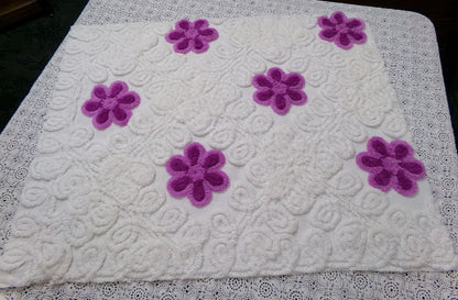 Snowy Violets Vintage Chenille Bedspread Fabric Purple & White 26 x 20" Piece
