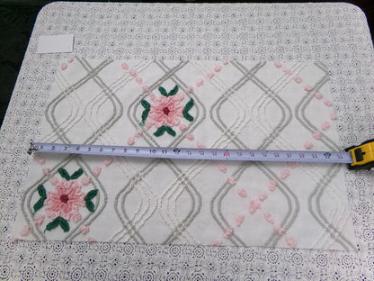 Dove Grey Pink Rose Vintage Chenille Bedspread Fabric Quilt Sewing Material 15" x 24"