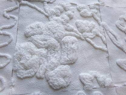 Vintage Chenille Fabric Squares in Rose Lily White Florals from Vintage Bedspread Fabric, Set of 16 Quilt Blocks, 6" x 6" inch