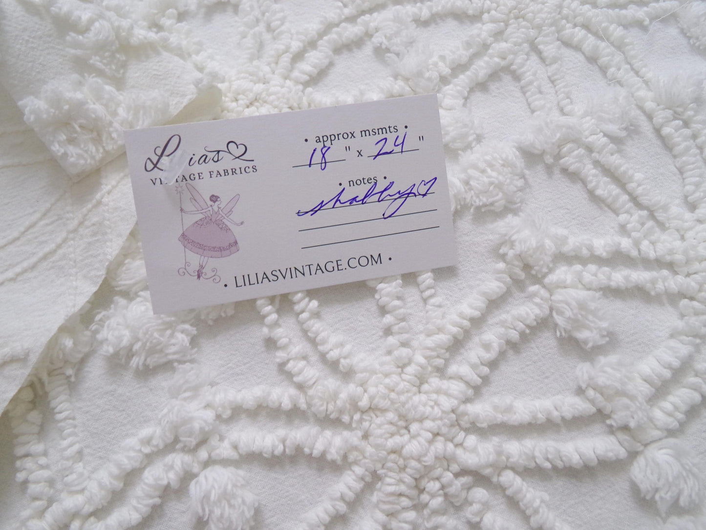 Vintage White Chenille Fabric Piece Spider Tuft Pops 18 x 24" Quilt Sewing Material
